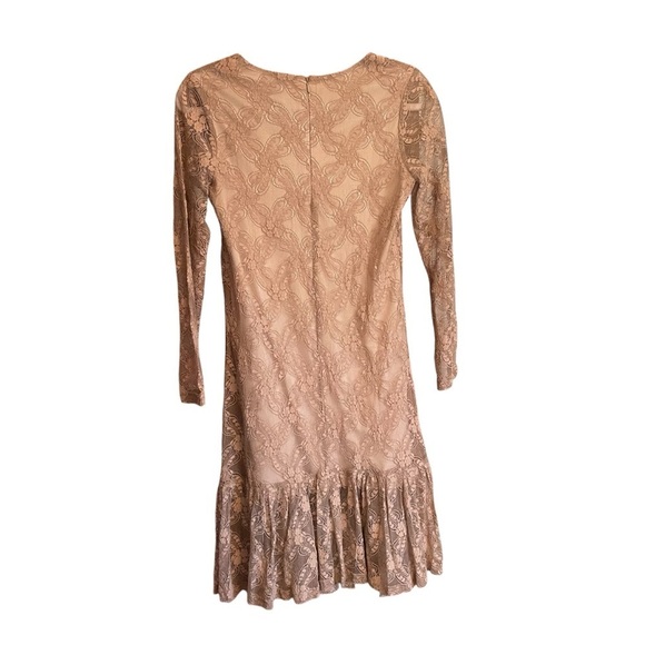 Amaryllis Stylish Tan Lace Dress with Ruffle Hem-Lined-Size XS- - Picture 5 of 10